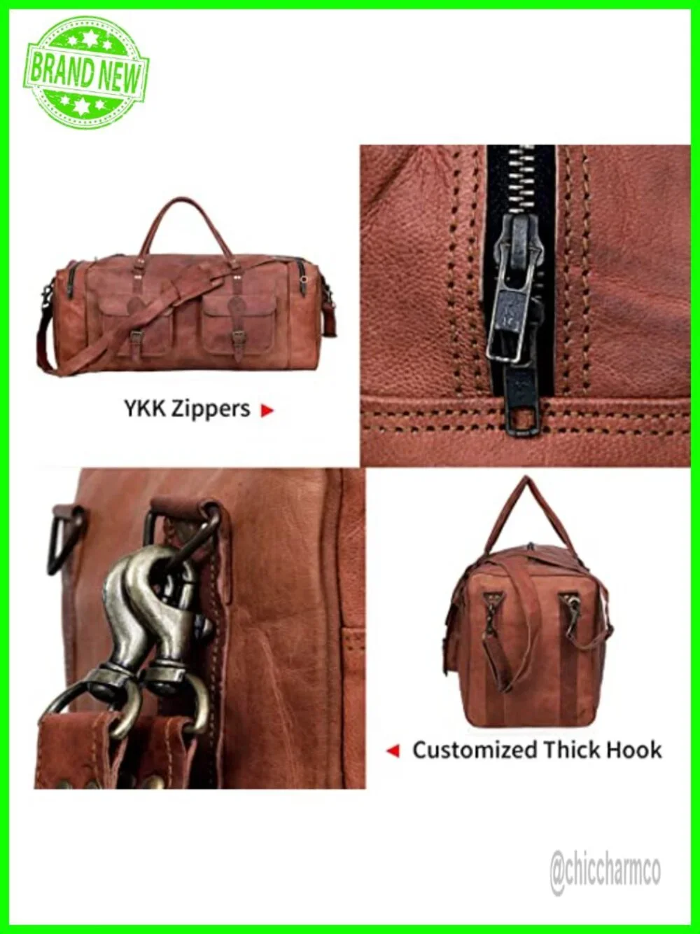 Handcrafted Full-Grain Leather Duffle Bag Travel Weekender Carry On 30 Inch